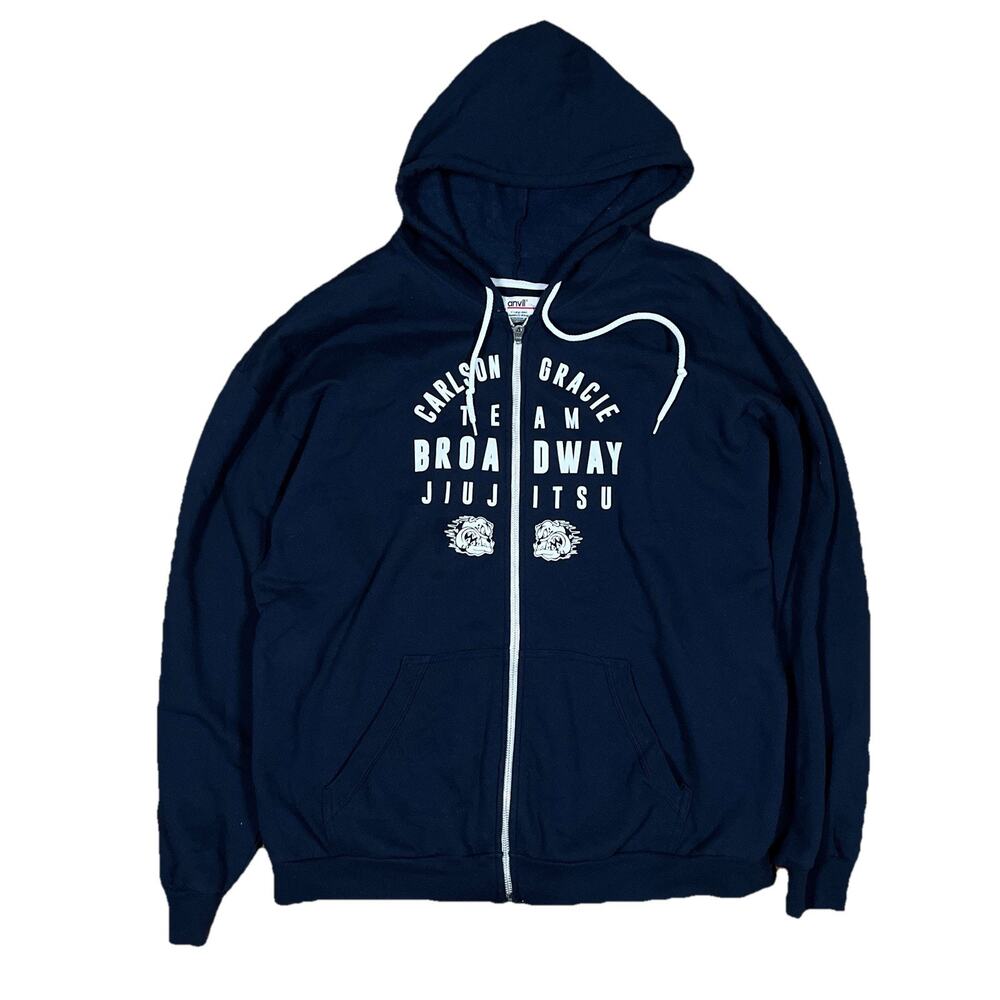 Carlson Gracie Full Zip Hoodie Sz XL Navy Blue Jiu Jitsu Team Broadway Anvil Tag